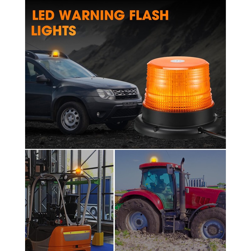 Leelosp 4 Pack 60 LED Amber Beacon Strobe Lights, 12v-24v