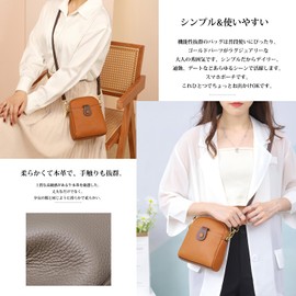 Bearneko Women's Smartphone Pouch, Shoulder Bag, Genuine Leather, Smaller, Cross-body Purse Shoulder Bag, Lightweight, Waterproof, Smartphone Shoulder Bag, Fashion, Gift, coffee