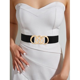 LIMHOO Women's Wide Elastic Waist Belt Fashion Stretchy belt Waistband for Dresses (P19557-Black-L)