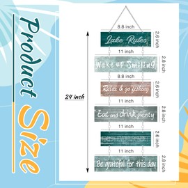Hotop Lake Rule Wall Signs Lake House Decor Rustic Vintage Wall Art Gifts Metal Sign Lakeside Hanging Decor for Kitchen Farmhouse Home Decoration (Retro Color)