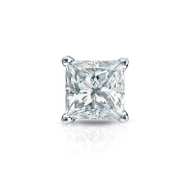 14k White Gold Men Princess Diamond Simulated Cubic Zirconia SINGLE STUD Earring 4Prong(3/4ct,Excellent Quality)