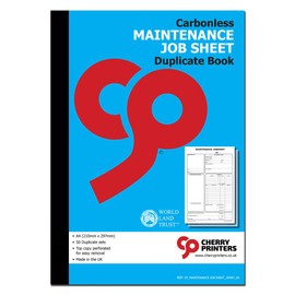 Cherry Carbonless NCR Maintenance Job Sheet Duplicate Book A4 50 Sets