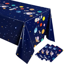 Oudain 3 Pcs Space Tablecloth Decorations Plastic Galaxy Table Cloth Space Theme Birthday Party Supplies for Boy Spaceship Planet Astronaut Rockets Disposable Table Covers, 54 x 108 Inch (Vivid Style)