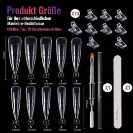 Esshogo Dual Shapes for Nails, 100 Pieces Dual Nail Forms Set, Stiletto Tips for Nails, Nail Tips, Dual Tips Nails, Nail Extension, with Dual-Ended Nail Brush, 10 Nail Tip Clips and Nail File