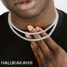 Halukakah Gold Chain for Men Iced Out,5.5MM Men's Tennis Chain Platinum White Gold Finish Choker Necklace 18",Lab Diamond Prong Set,Gift for Him