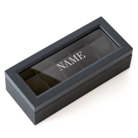 CASE ELEGANCE Monogrammed Two-Toned Herringbone and Solid Wood Watch Box Organizer Case with Glass Display Top