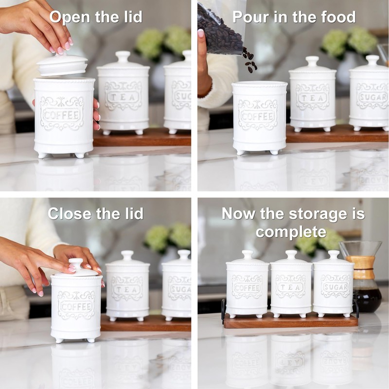 25 Ounce Elegant Ceramic Kitchen Canisters Set of 3 -