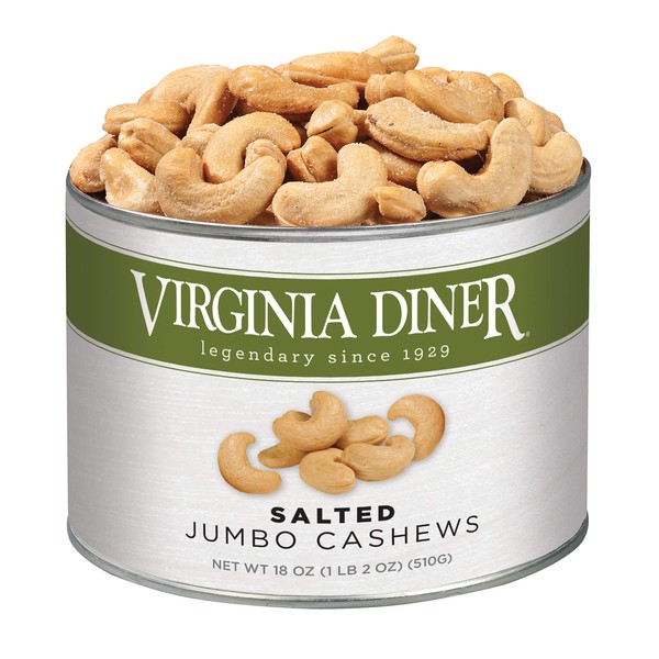 Virginia Diner - Gourmet Natural Jumbo Salted Cashews, 18 Ounce Tin