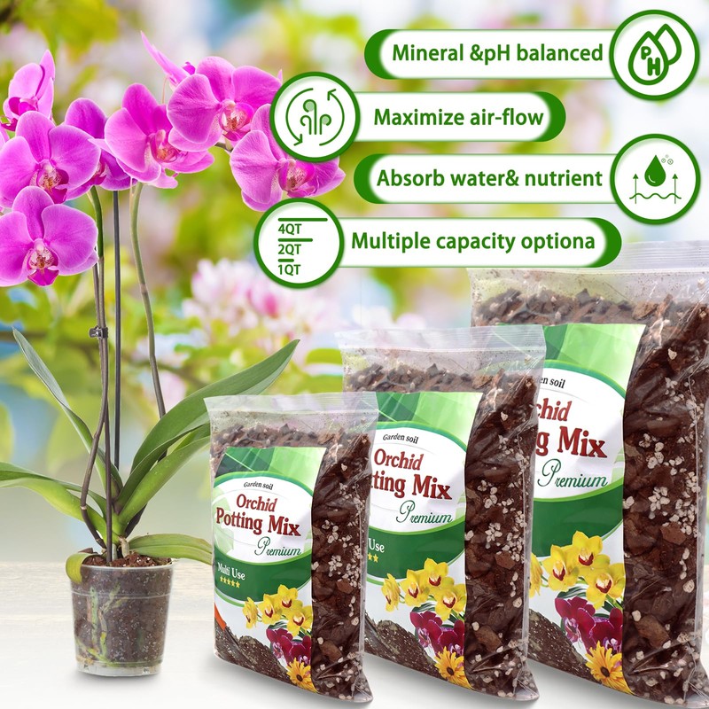 Orchid Potting Mix,Premium Orchid Bark Potting Mixture of Pine Bark,Perlite