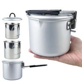 Pubgeer Foldable Camping Pot and Camping Mugs 3Pcs Set Camping Cookware Mess Kit for Backpacking Gear 750ml Pot and 550ml/350ml Cup Lightweight Folding Cooking Set Camping Coffee Pot