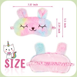 Geyoga 6 Pcs Plush Sleep Eye Mask - Bunny, Unicorn, Cat & Cute Animal Designs - Soft Blindfold Sleeping Eye Shade for Adult Travel, 6 Styles Rainbow Color