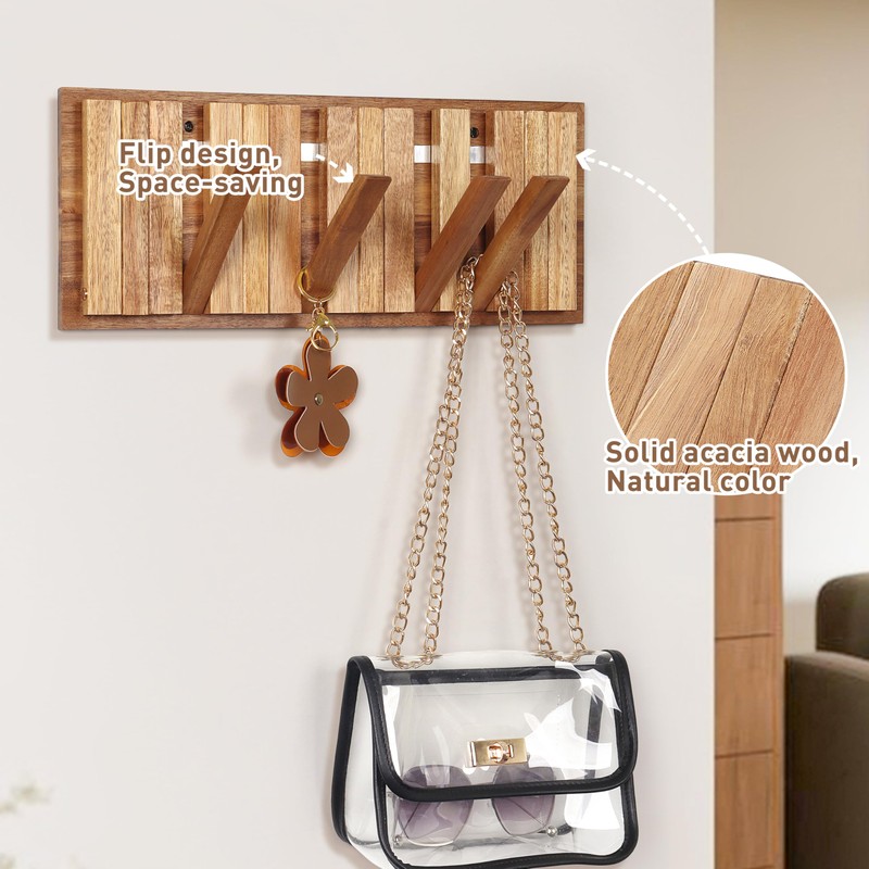 KYIAANY Wall Coat Rack for Entryway: Rustic Wooden Folding 8