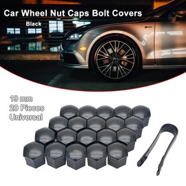 Riloer 19mm Lug Nut Covers 20PCS, ABS Chrome Plastic Nut Cover Caps, Hexagonal Nut Covers with Removal Tool, Black Wheel Bolt Caps