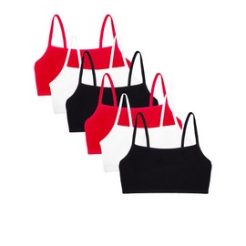Fruit of the Loom Women's Spaghetti Straps Cotton Value Pack Sports Bra, Black / Black / White / Red / Red / Hot / Red