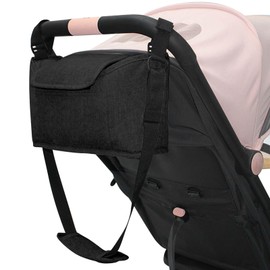 Universal Pushchair Organiser, Baby Stroller Bag with Shoulder Straps, Pram Bag, Buggy Bag, Baby Multifunctional Storage Bag with 2 Drink Holders (Black)