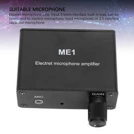 Electret Microphone Amp, Adjustable Gain 0-20db Condenser Mic Preamplifier ME1 with 3.5mm Input, for Electret & Capacitor Microphone Interfaces