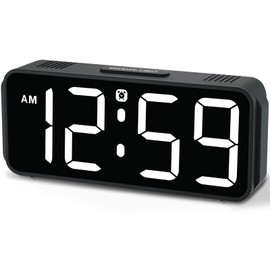 Peakeep Small Digital Alarm Clock Plug in for Bedrooms Bedside, Tiny Electric Clock Large Big Numbers Display Battery Backup for Desk Table, 6 Dimmers, 5 Adjustable Alarm Volume (White)