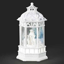 Roman 10.5" White and Blue LED Swirl Santa with Deer Christmas Tabletop Decor