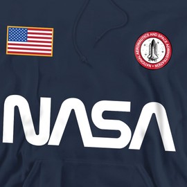 Popfunk Classic NASA Badge 3 Unisex Adult Pull-Over Hoodie (Large) Navy