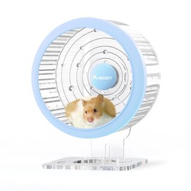 JONSΛNTY 9.6" Silent Hamster Wheel, with Bracket and Anti-Fall Outer Ring, for Hamster Exercise, Excess Fat Removal (Star Orbit Style, Clear & Blue)