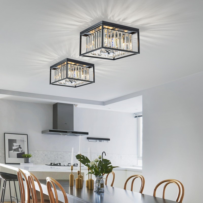 LumFurn 4-Lights K9 Crystal Ceiling Light, Close to Ceiling, 2-Tier