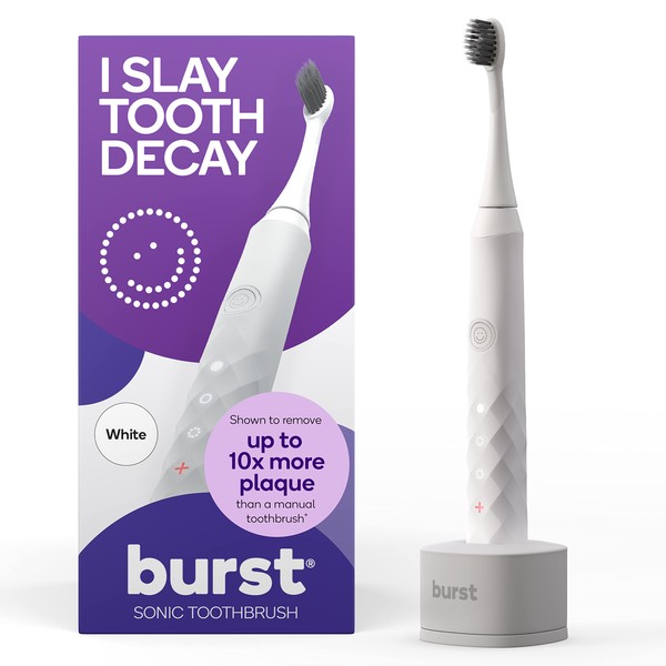 BURST Original Sonic Electric Toothbrush for Adults - Soft Bristle Toothbrush for Deep Clean, Stain & Plaque Removal - 3 Sonic Toothbrush Modes: Teeth Whitening, Sensitive, Massage - White