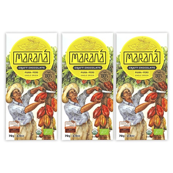 Maraná Chocolate Piura 80% Dark Chocolate 3 Pack - Peruvian