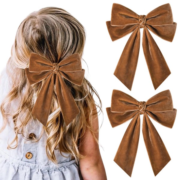 2PCS Velvet Hair Bow Brown Bow Hair Ribbon Clips for