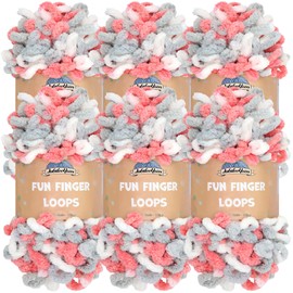 JubileeYarn Fun Finger Loops Yarn - Jumbo Polyester - 100g/Skein - Red Grey White - 6 Skeins