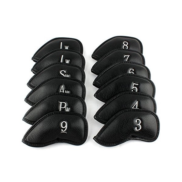 Craftsman Golf 12pcs Thick Synthetic Leather Golf Left Handed Iron Head Covers Set Headcover Fit All Brands Callaway, Ping, Taylormade, Cobra, Etc. for Left Handed