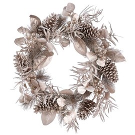 SilksAreForever 24" Pinecone, Berry & Eucalyptus Leaf Artificial Wreath -Tiffany Gold (Pack of 2)