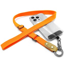 RONGBOER Handmade Cowhide & Wide Soft Polyester Cotton Phone Lanyard, Unique & Versatile Unisex Adjustable Crossbody Neck Strap for Cell Phones, ID Badges, Cameras,R09 (Orange)