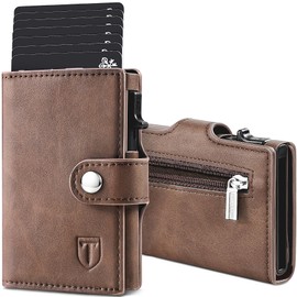 TENBST Slim Wallet with Coin Compartment, Men's RFID Protection, Faux Leather Wallet Men, Automatic Pop-Up Credit Card Case, Brown, Classic, brown, Minimalist