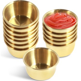 12Pcs Sauce Dipping Bowl 45ml Stainless Steel Dipping Cups Sauce Dishes Mini Multipurpose Condiment Seasoning Container for Home Party Restaurants (45ml (Gold))