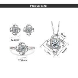 FFWTPY Four-Leaf Clover Jewelry Set for Women Crystal Necklace Stud Earrings Ring Set Plated Platinum Cubic Zirconia Rhinestone Jewelry for Girls Valentine's Day Christmas with Gift Box