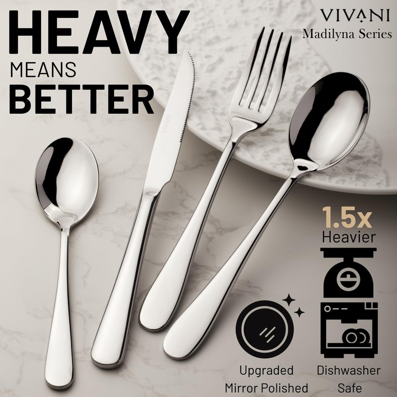 VIVANI 16 Piece Heavy Silverware Set for 4, Forged Stainless
