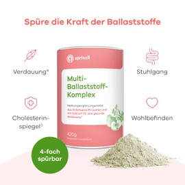 Apriwell Multi-Ballaststoff-Komplex | 10 Premium Ballaststoffe & Calcium | Verdauung, Darmflora, Immunsystem, Cholesterin & Blutzucker | vegan, glutenfrei, laktosefrei | 420g Pulver