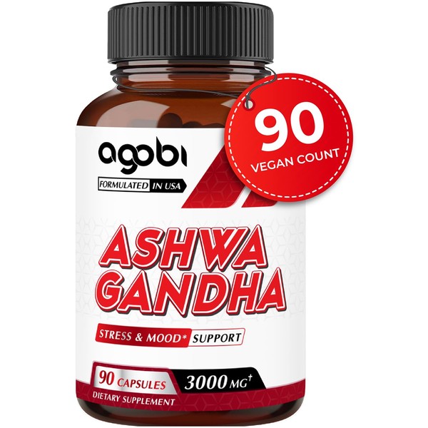 agobi Pure Ashwagandha Supplements 3000mg - High Concentrated Extract for Strength, Energy Production, Restful Mood, Focus & Overall Health - 90 Vegan Capsules