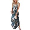LRISES 2024 Womens Summer Sleeveless Maxi Dress Boho Leafs Print