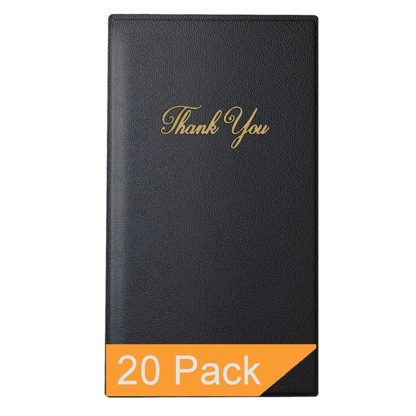 Restaurant Check Presenters - Guest Check Card Holder with Gold Thank You Imprint - 5.5" x 10" (Black, 20 Pack)