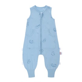 LAT Toddler Sleep Sack with Fee 0.5 Tog,Unisex Cotton Baby Sleeping Bag with Legs,All Season Sleeveless Sleep Sack with Pockets For Girls & Boys，100% Cotton,2-Way Zipper(Blue Dinosaur,6-18Months)