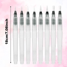 UILYNIU Pack of 8 Water Tank Brushes, Refillable Water Brush with Tank, Water Brush Pens, Watercolour Pens, Refillable Water Tank Brush, for Watercolour Painting, Colour Mixing and Calligraphy (Empty)