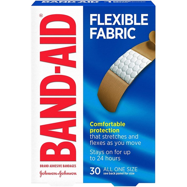 Band-Aid Brand Flexible Fabric Adhesive Bandages for Wound Care and First Aid, All One Size, 30 ct