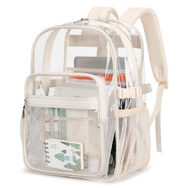 abshoo Big Heavy Duty Clear Backpack for School Girls Boys Transparent Bookbag for Middle High School (Beige)