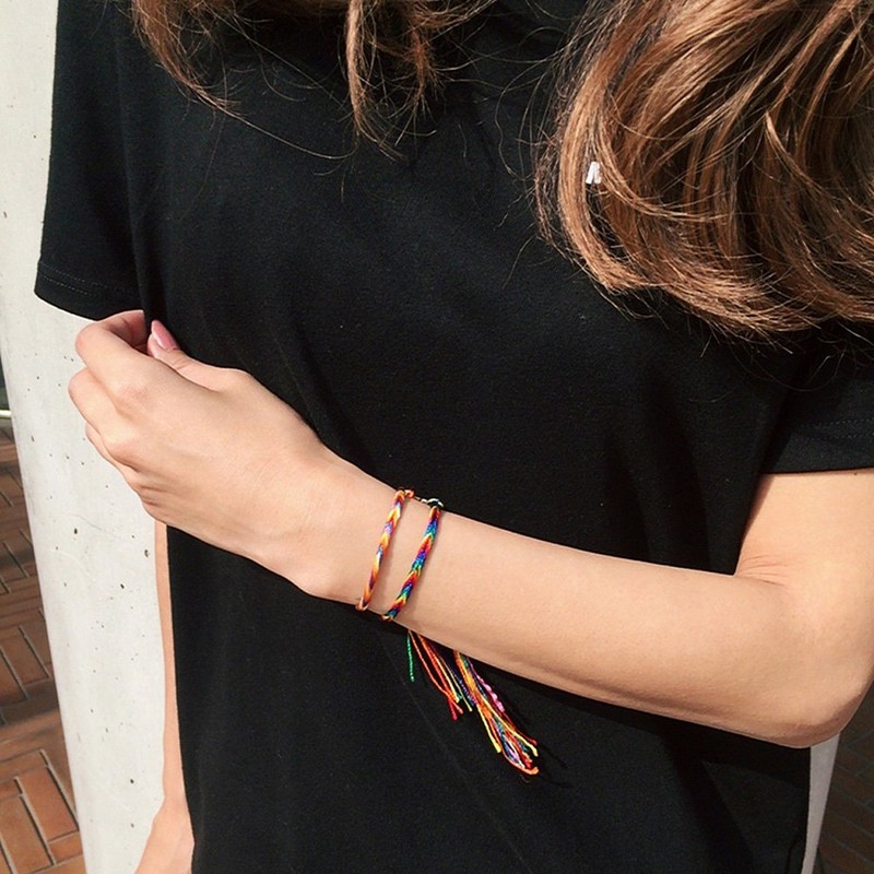 V Colorful Border Braided Misanga Blue Blue Bracelet Anklet Wristband