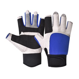 ChinFun Unisex Sailing Gloves Fingerless Great Grip for Water Sports, Sailing, Paddling, Canoeing, Kayaking Comfort Fit Fishing for Men and Women Black & Blue M