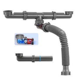 QruiLanTu 1-1/2 inch Kitchen Sink Drain Kit, space-saving kitchen drain with P-trap and extendable flexible hose (overflow preventer)