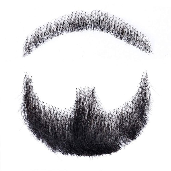 CliCling Human Hair Fake Face Beard and Mustache Black Costume Beard for Adults Men Realistic Makeup Lace Invisible False Beards