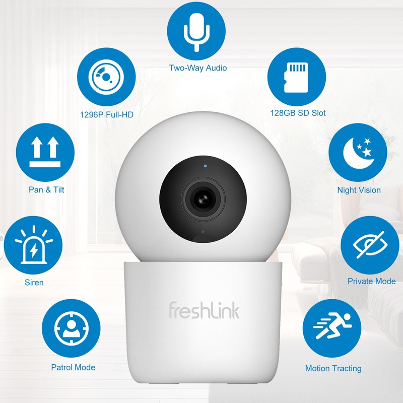 Security Camera Indoor 1296P FreshLink Upgraded 2K Pan/Tilt 345° Motion
