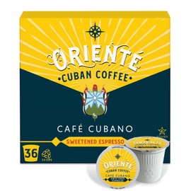 Oriente Sweetened Espresso Coffee Pods, 36 ct, Dark Roast Flavored Cuban Inspired in Recyclable Single Serve Pods - 100% Arabica Coffee, Compatible with Keurig K Cups Maker